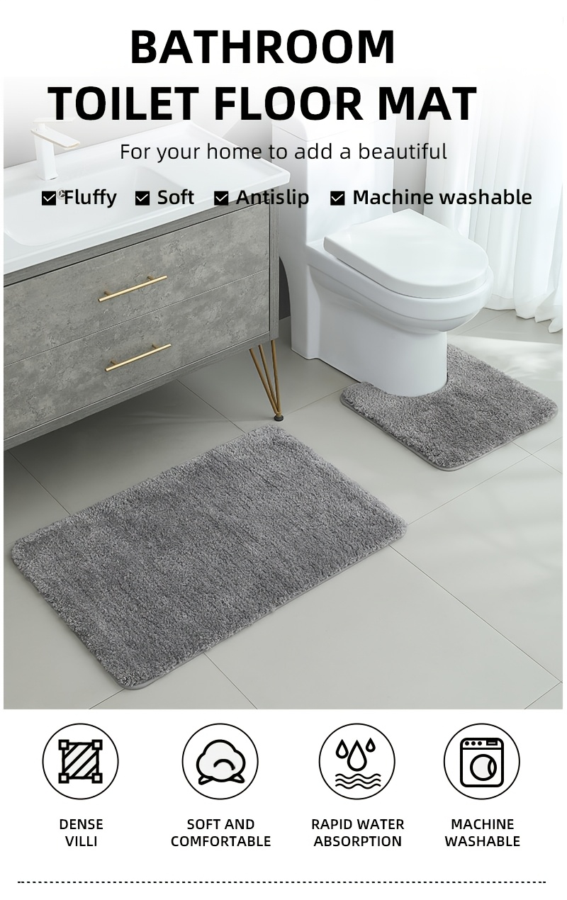 1pc ultra soft plush bathroom toilet mat non slip super absorbent machine washable solid color with u shaped contour for     and support ideal for bathroom and washroom use bathroom mat Product details 0
