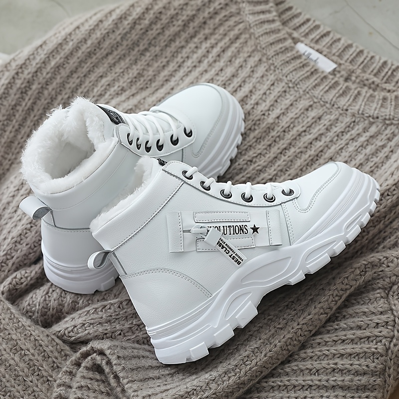 Botas de Tobillo para Mujer, Botas con Tacón Grueso y Forro Polar, Zapatillas Altas de Moda, Calzado Cálido y Acolchado para Invierno