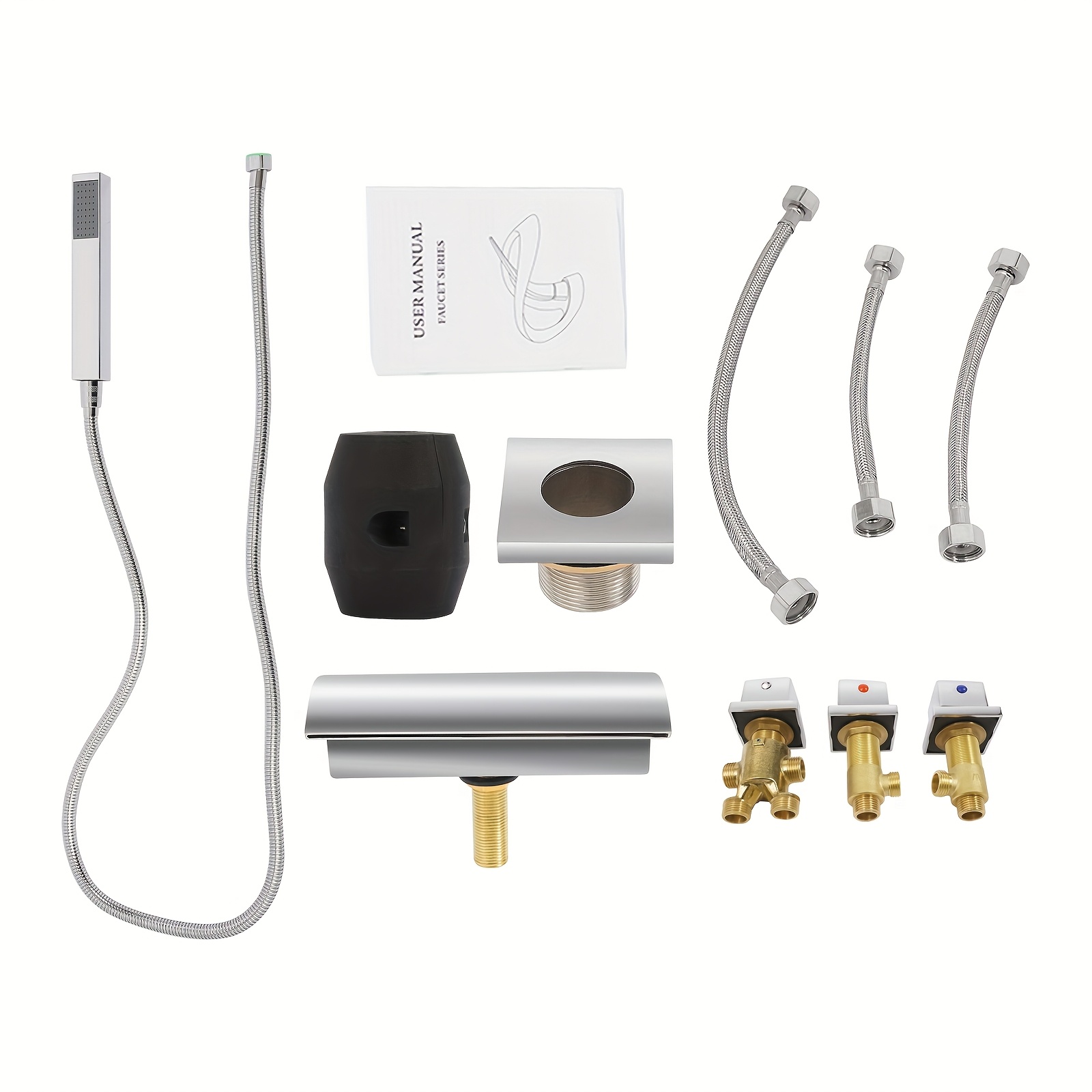 5 Hole Bathroom Bathtub Waterfall Chrome Mixer Tap & Hand Shower