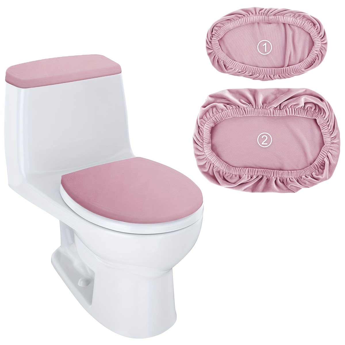 TEMU Ensemble de 2 housses de décoratives ultra-douces pour abattant de toilette et couvercle de chasse d'eau, avec fond élastique, lavables en