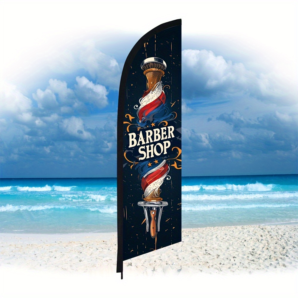 

Barber Shop Feather Flag, Double-sided Polyester Beach Advertising Banner, Swooper Flag For Haircut Promotion - No Pole Included