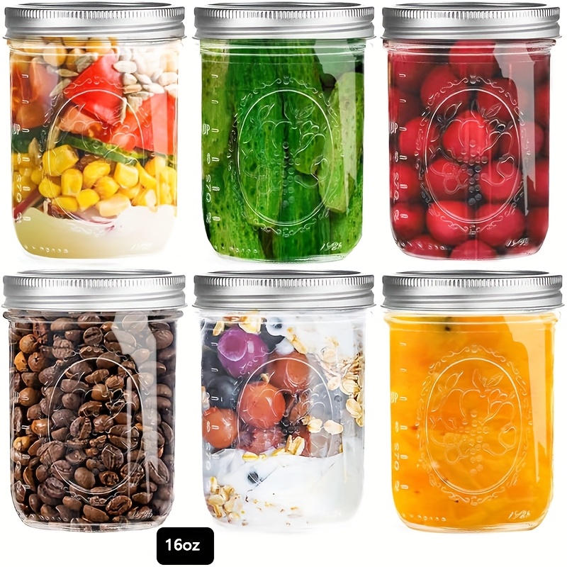 Image of Wide Mouth Mason Jars 16oz With Lids [4/6 Pack], Canning Jars With Metal Airtight Lids And Bands, 16oz Glass Jars For Fermenting, Pickling, Freezing, Preserving, Meal Prep, Jar Décor