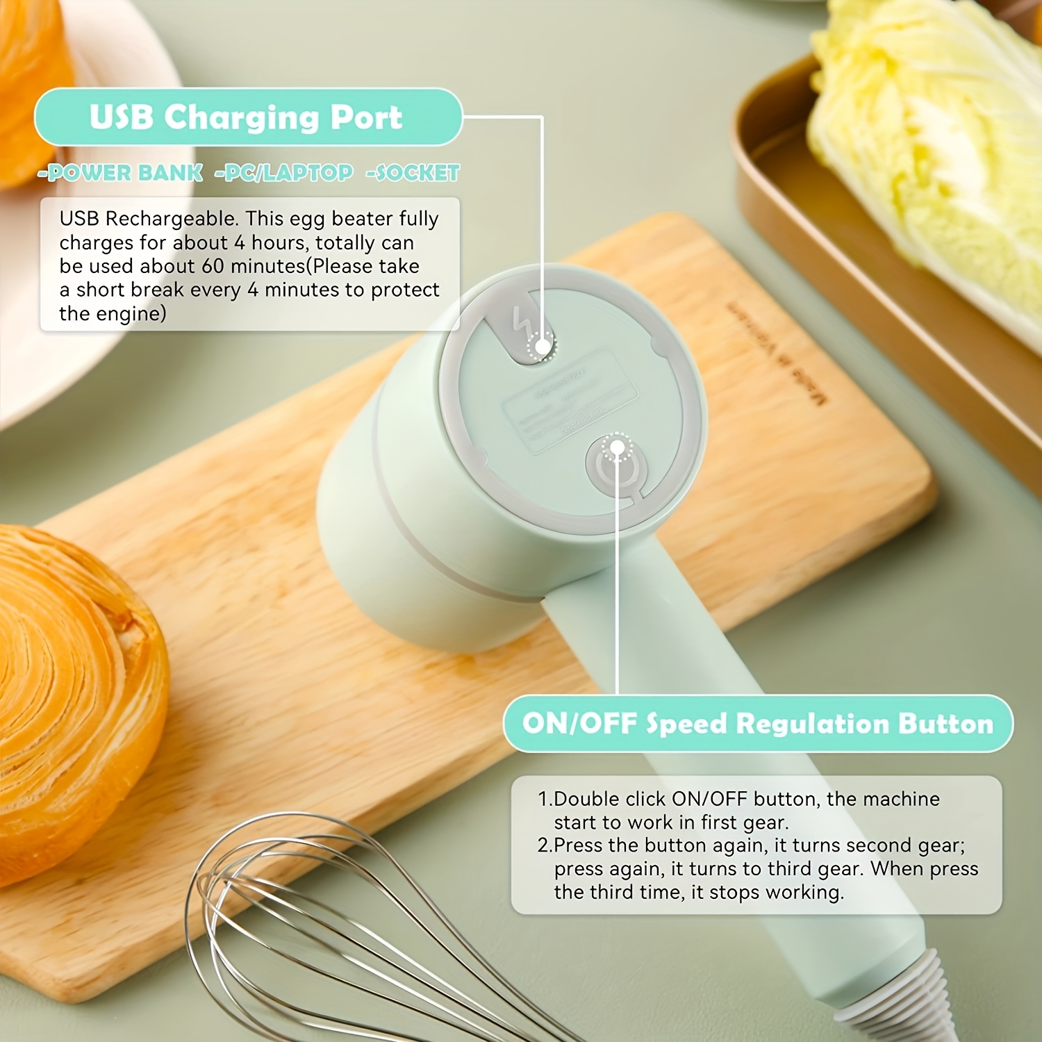 1 set multifunctional electric garlic press egg beater 2 in 1 kit 30w 1200mah large capacity portable hand mixer mini meat grinder with multiple attachments for cake cream baking usb charging kitchen tool Product details 8