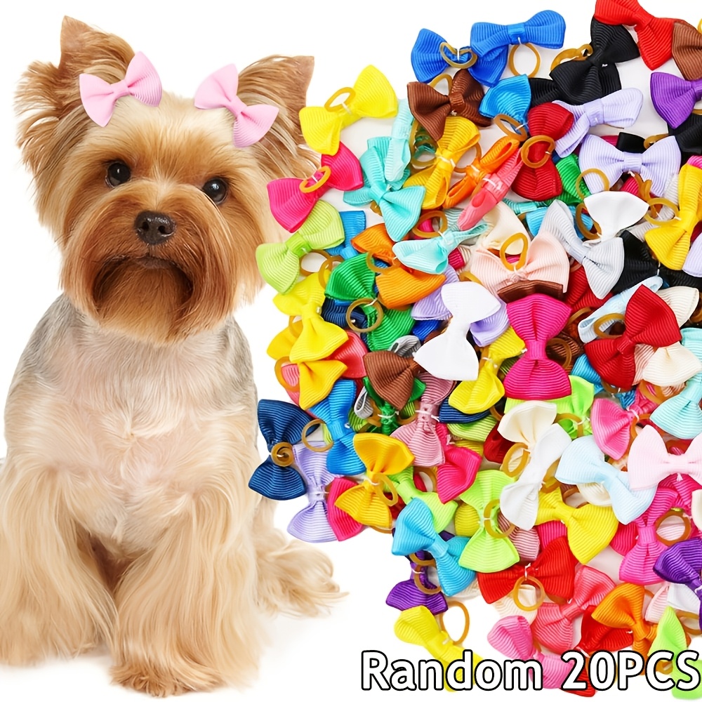 random 20pcs   handmade solid color pet dog bows hair additions for dogs cute cat bowknots pet supplies Product details 0