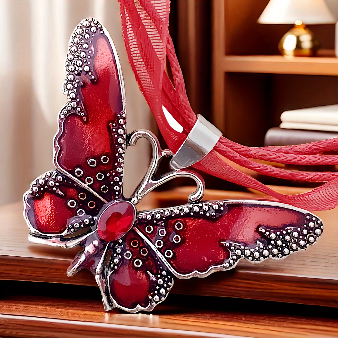 Synthetic Crystal Butterfly Pendant Necklace