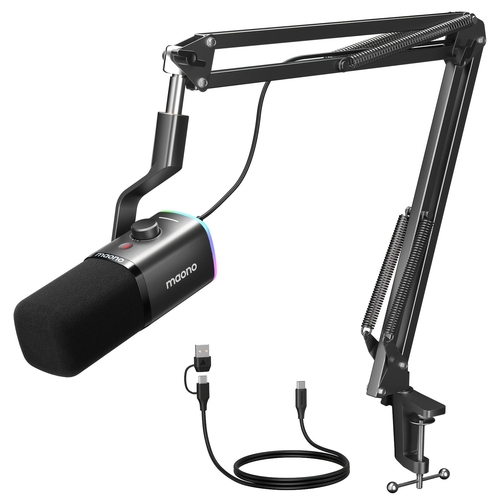 Xlr/usb Gaming Microphone For Pc, Dynamic Computer Mic For Streaming Podcasting, Noise Reduction, Mute, Volume Control, Rgb Boom Mic For Vocal Recording, , Pd100xs Black