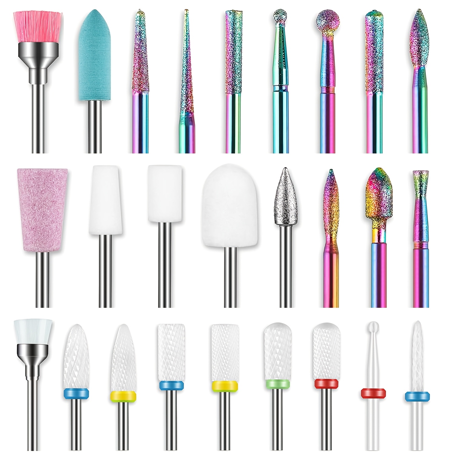 Image of 26pcs/set Nail Drill Bits Set, 3/32inch Professional Ceramic Safety Bits For Nail Drill, Cuticle Efile Nail Drill Bits, Remover Bits For Acrylic Gel Nail Tech Manicure Pedicure