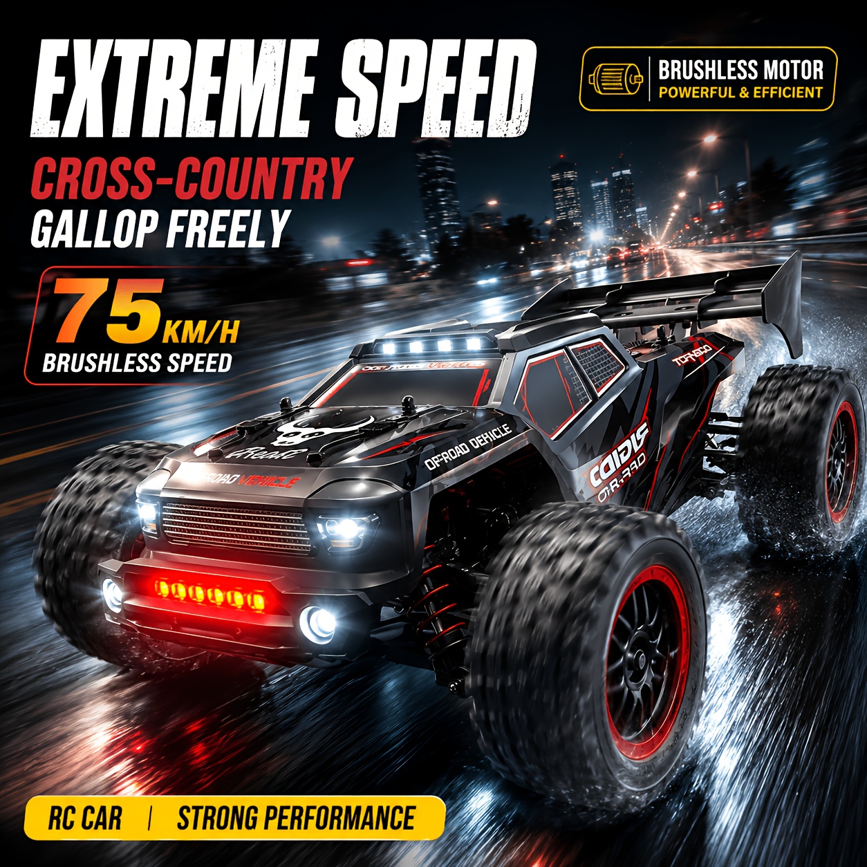 Image of 1/16 Rc Car (75 Km/h), Not A Toy, For Professional Players/collectors / Sports Competition - Brushless Motor | 2.4ghz Remote Controller | 2 Rechargeable Batteries | Metal Chassis | Led Headlights
