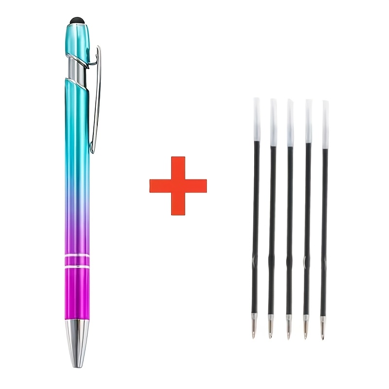 TEMU 6pcs Premium Ballpoint Pen Set, Smooth Writing, 1 Pen + 5 Refills, With Touch Screen Stylus Tip, Suitable For Multiple Uses, Features A Stylus