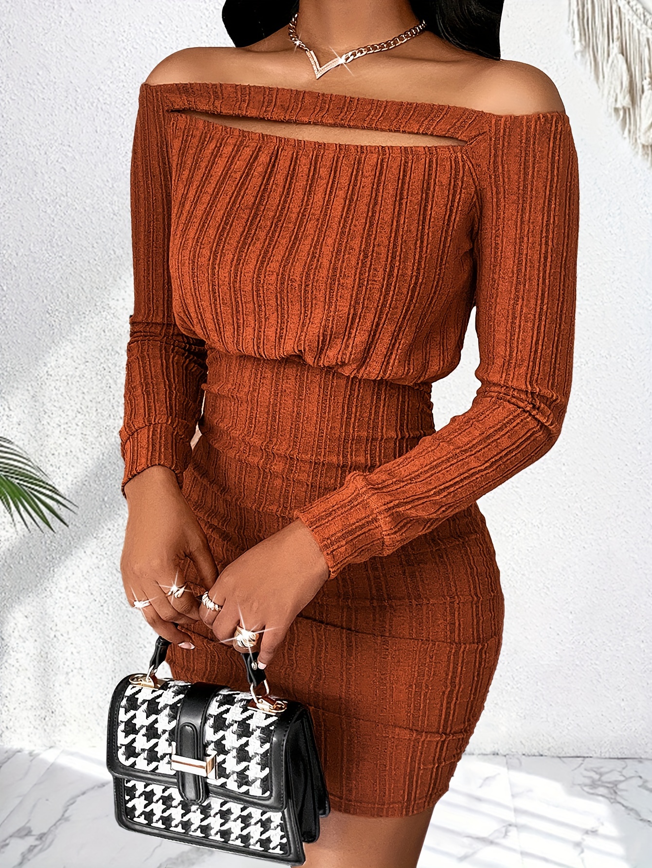 brown fur trim dress The Mode Sheer Knit Off The Shoulder Maxi Dress in Black main image 0