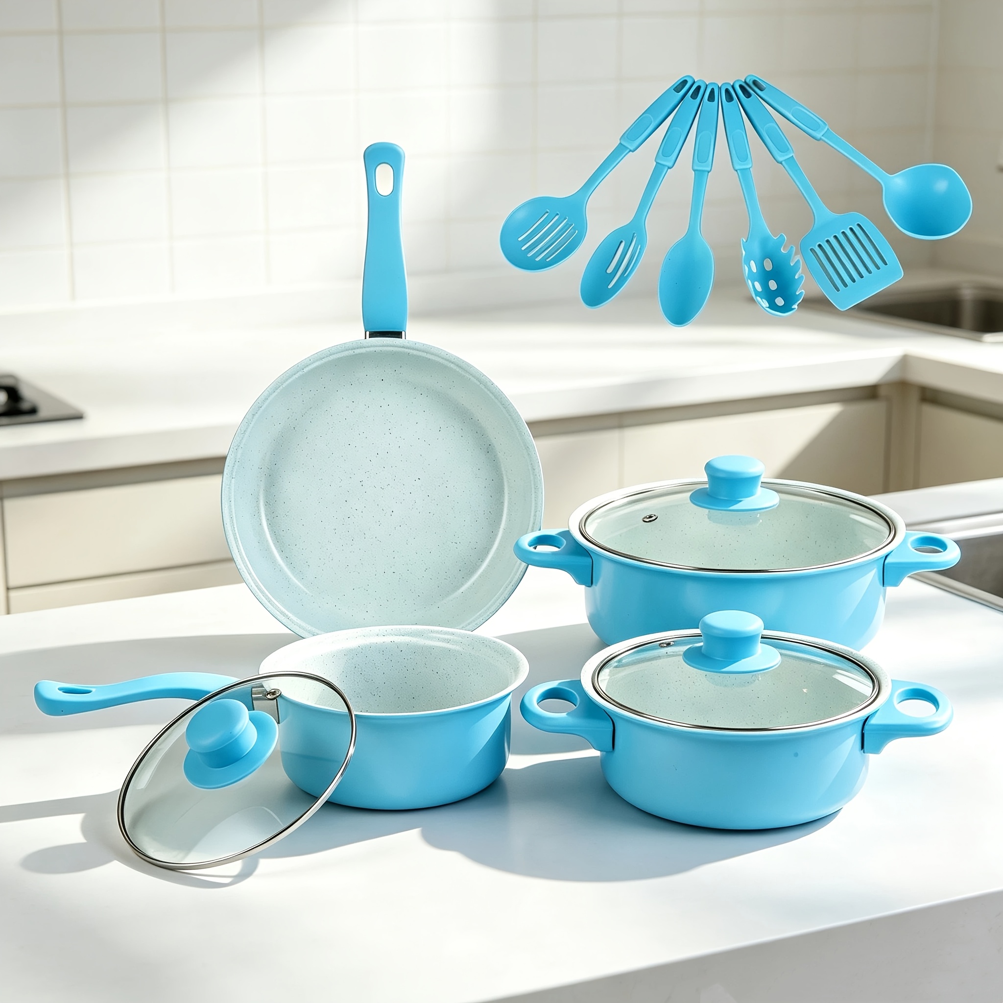 TEMU 2026 New 13pcs Cookware Set, A Versatile Cookware Set That Includes A Stew Pot, A Saucepan, And A Frying Pan Suitable For A Of Cooking Such As