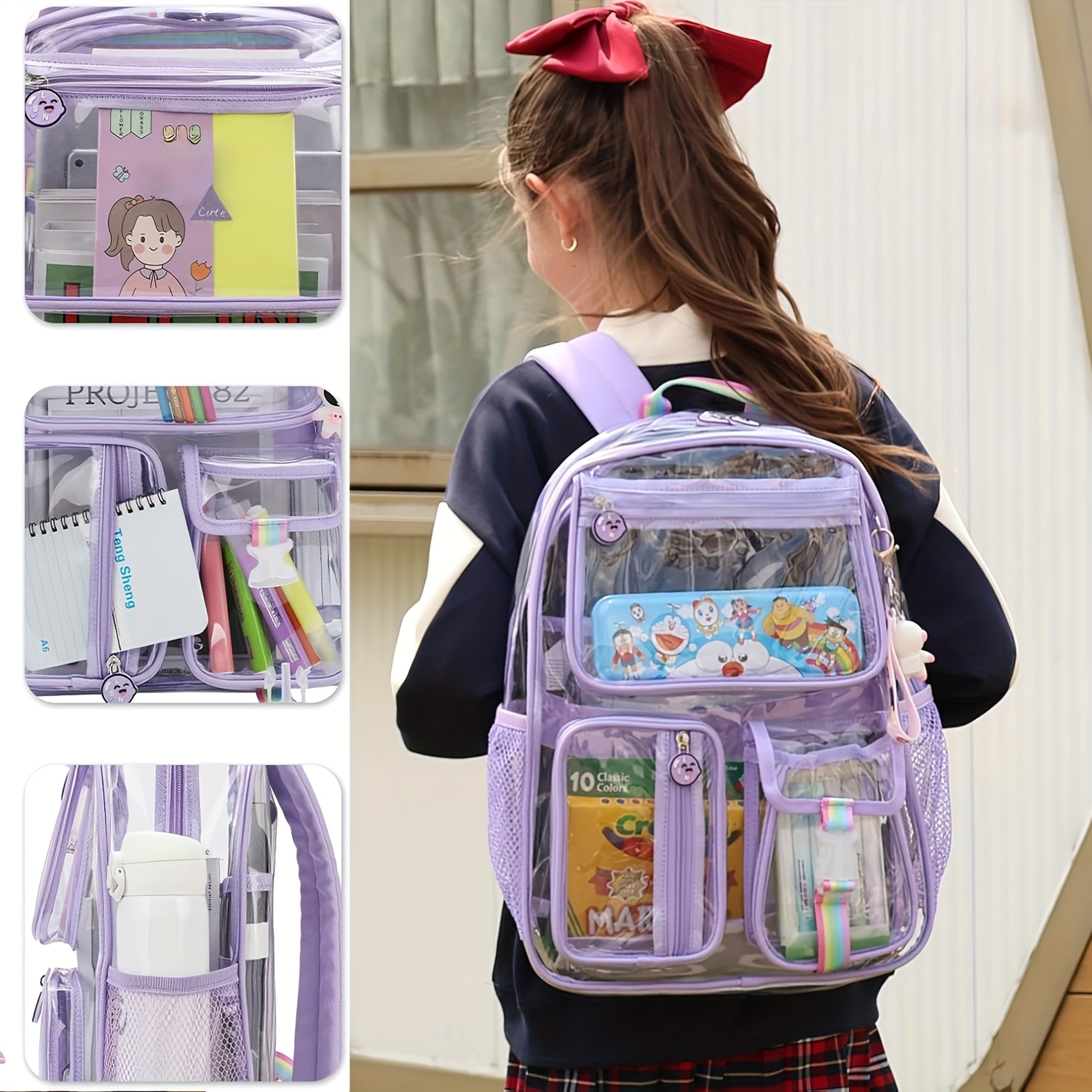 GiMiUiTo Clear Backpack For School,Clear Bookbag 0.6mm PVC See Through Backpack Heavy Duty Transparent Backpack For Boys Girls College