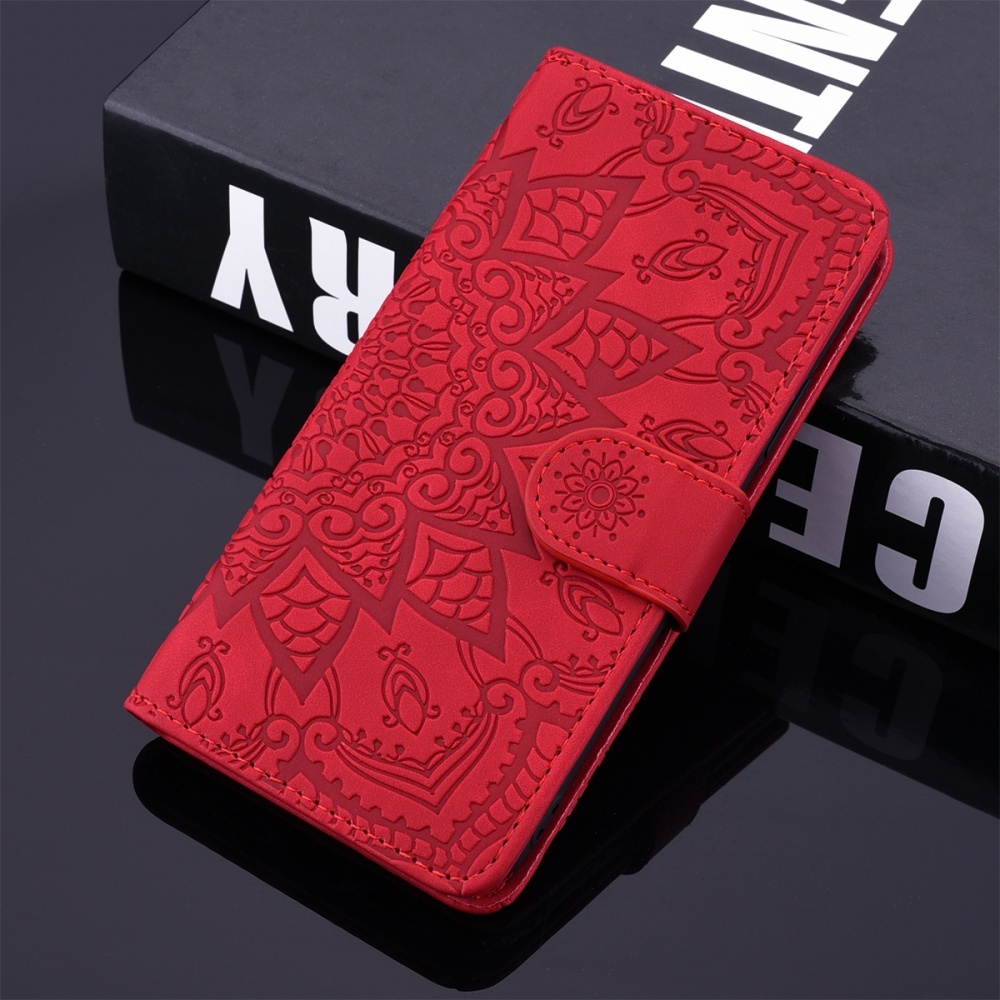 TEMU Phone Case - Solid Color Cowhide Pattern Artificial Leather Double-sided Sunflower Embossed With Card Holder Wallet Style Phone Case Compatible