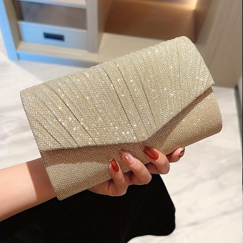 TEMU New Women's Clutch With Ruffles And Sequins For Evening Parties, High-end Feel Handbag For Weddings And Special Occasions