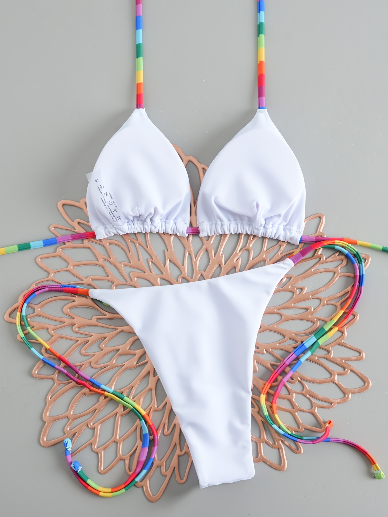 Conjunto de Bikini Tanga con Bloques de Color, Traje de Baño para Vacaciones en la Playa y Fiestas