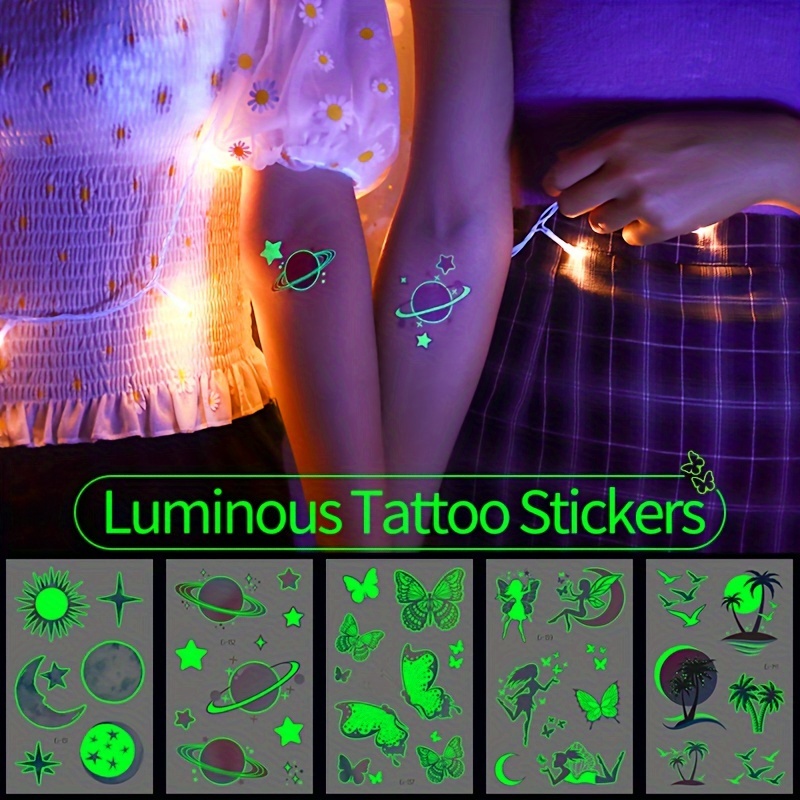 15枚の150パターンの蓄光タトゥー 使い捨て一時的タトゥー 2 5日持続 輝く緑の光 美しいステッカー カラフルなグラ - Temu Japan