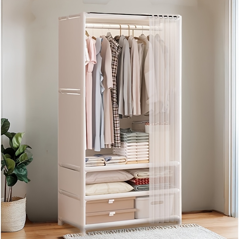 

Clothes Storage Cabinet With Dust Cover, & Drawers - Rental Houses, Bedrooms, Homes, Dorms & , Portable Closets