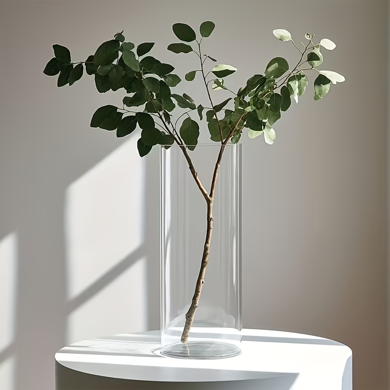 Two Extra-Large Transparent Cylindrical Vases for Floral Arrangements