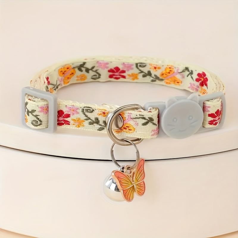 adjustable nylon pet collar with embroidered   and   bell charm suitable for cats and small dogs Product details 1