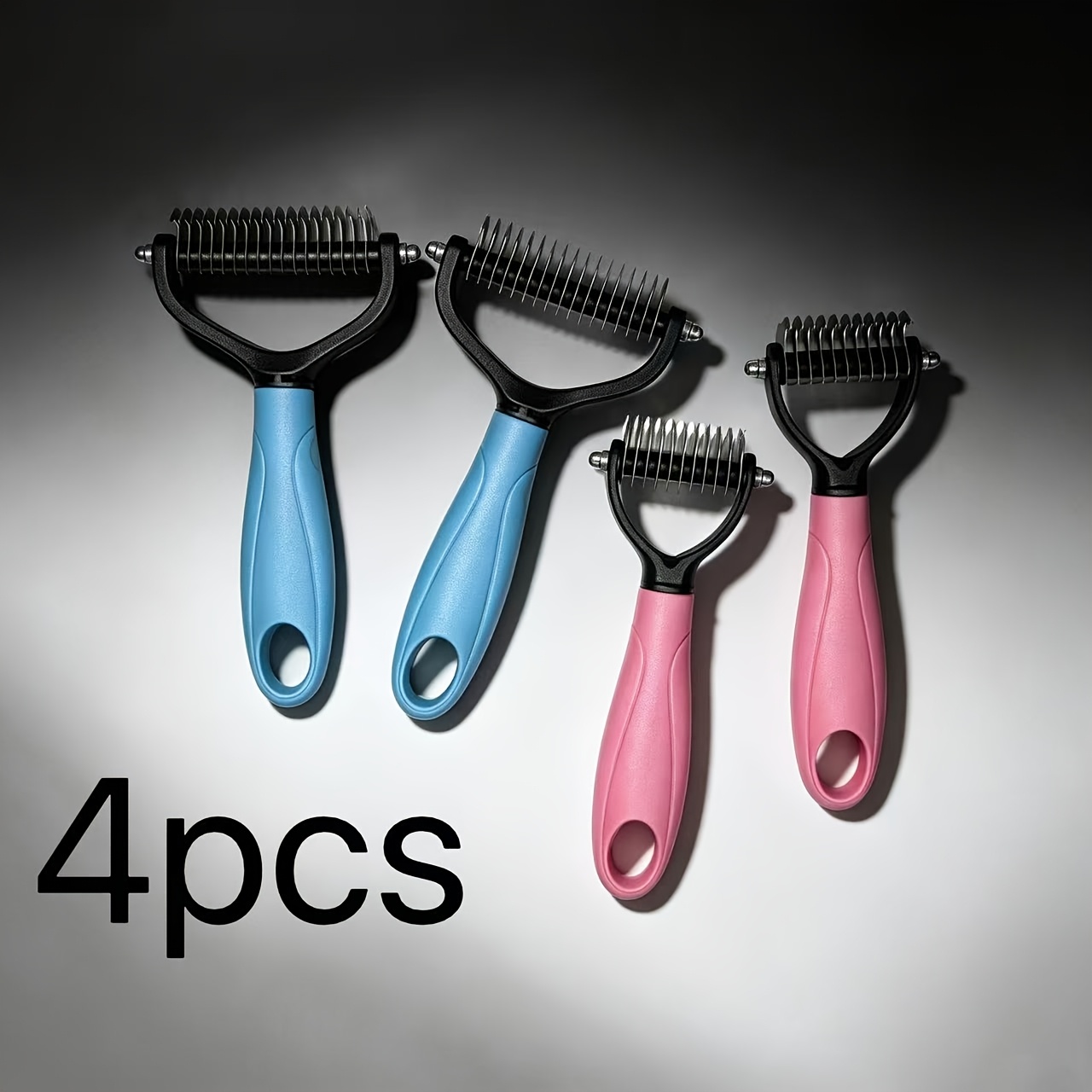 TEMU 4pcs Set Of Stainless Steel Pet Deshedding Combs In Random Colors, A Single-sided Grooming Tool. Suitable As An Efficient Deshedding Tool For