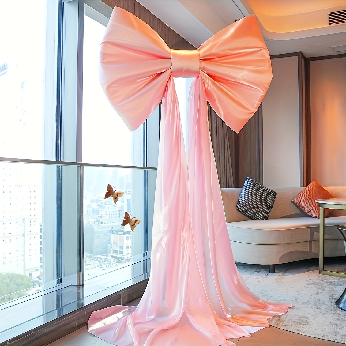 TEMU Gorgeous Oversized Bow Party Decoration, With Flowing Ribbons And A Total Bow Train Length Of 3.8m/149.61in. Festive Decorative Accessory,