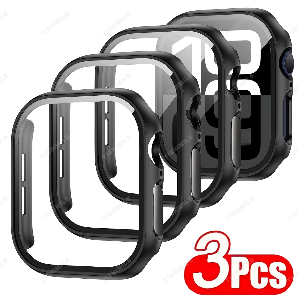TEMU 3-pack Case With Tempered Glass Screen Protector For Watch Series 11 10 6 5 4 Se3/2/1 Ultra3/2/1 40/41/42/44/45/46/49mm, Iwatch Face Cover