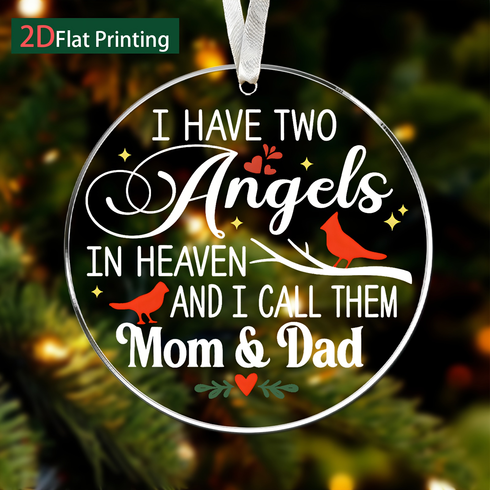 TEMU 2d Flat - A 2d Flat Acrylic Ornament For Christmas Gifts, Featuring A 'mom & Dad' With A Bird And . This Non-electric Hanging Decoration Is Suitable For Christmas And New Year