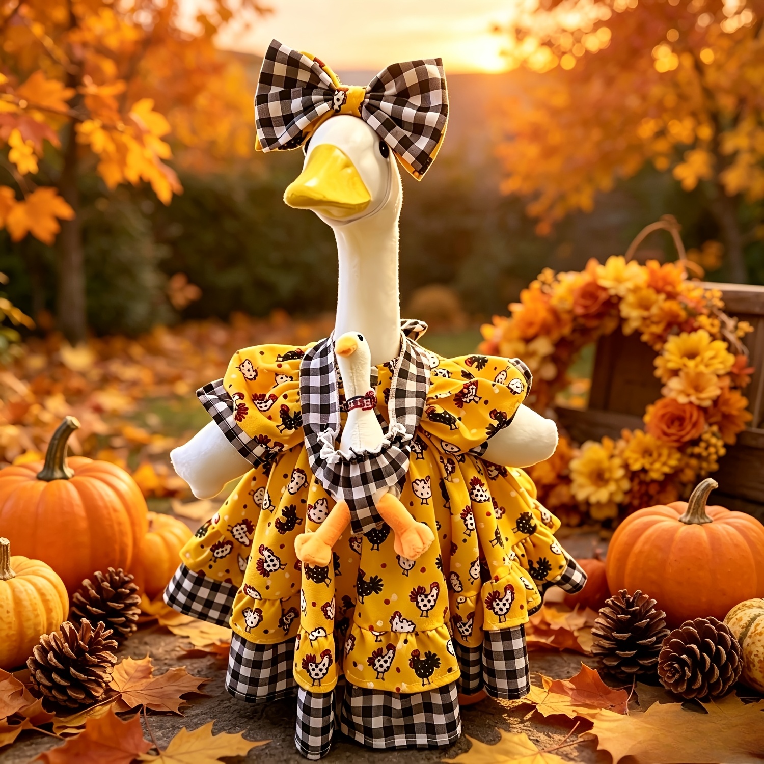 TEMU Thanksgiving Halloween Christmas Porch Goose Outfit, Fall Winter Costume For 23 Inch Cement Goose Statue, Outdoor Yard Lawn Patio Decor, Goose