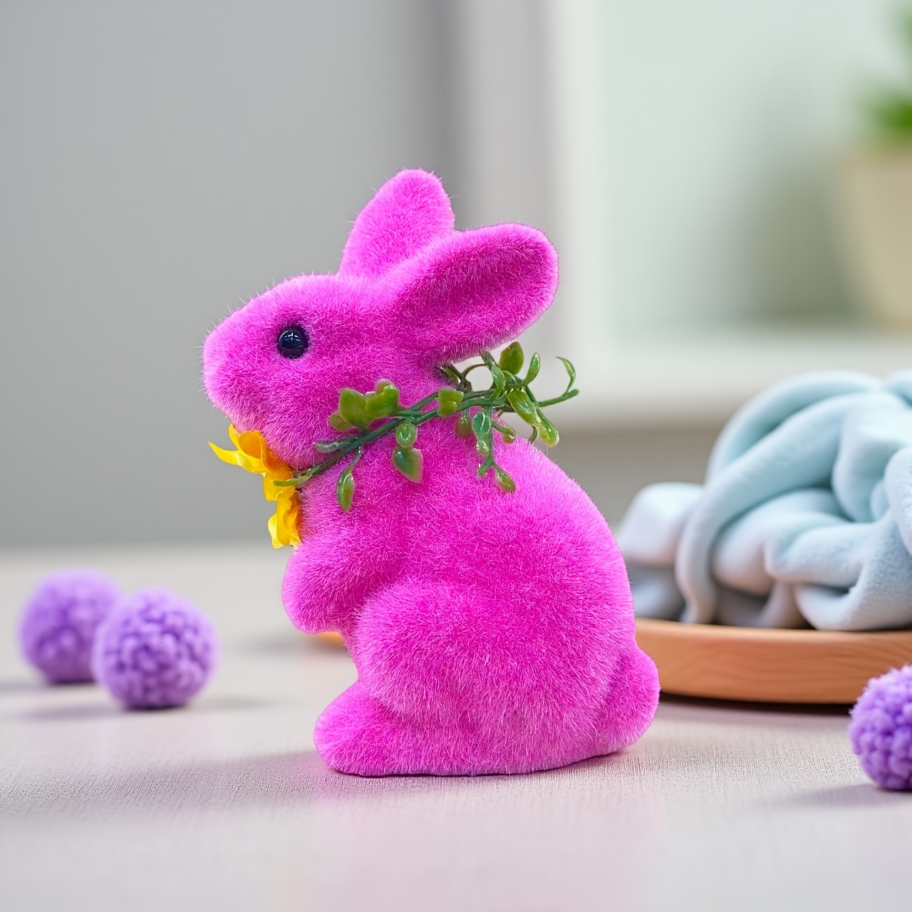 new 2026 easter bunny decor item a cute pink flocked