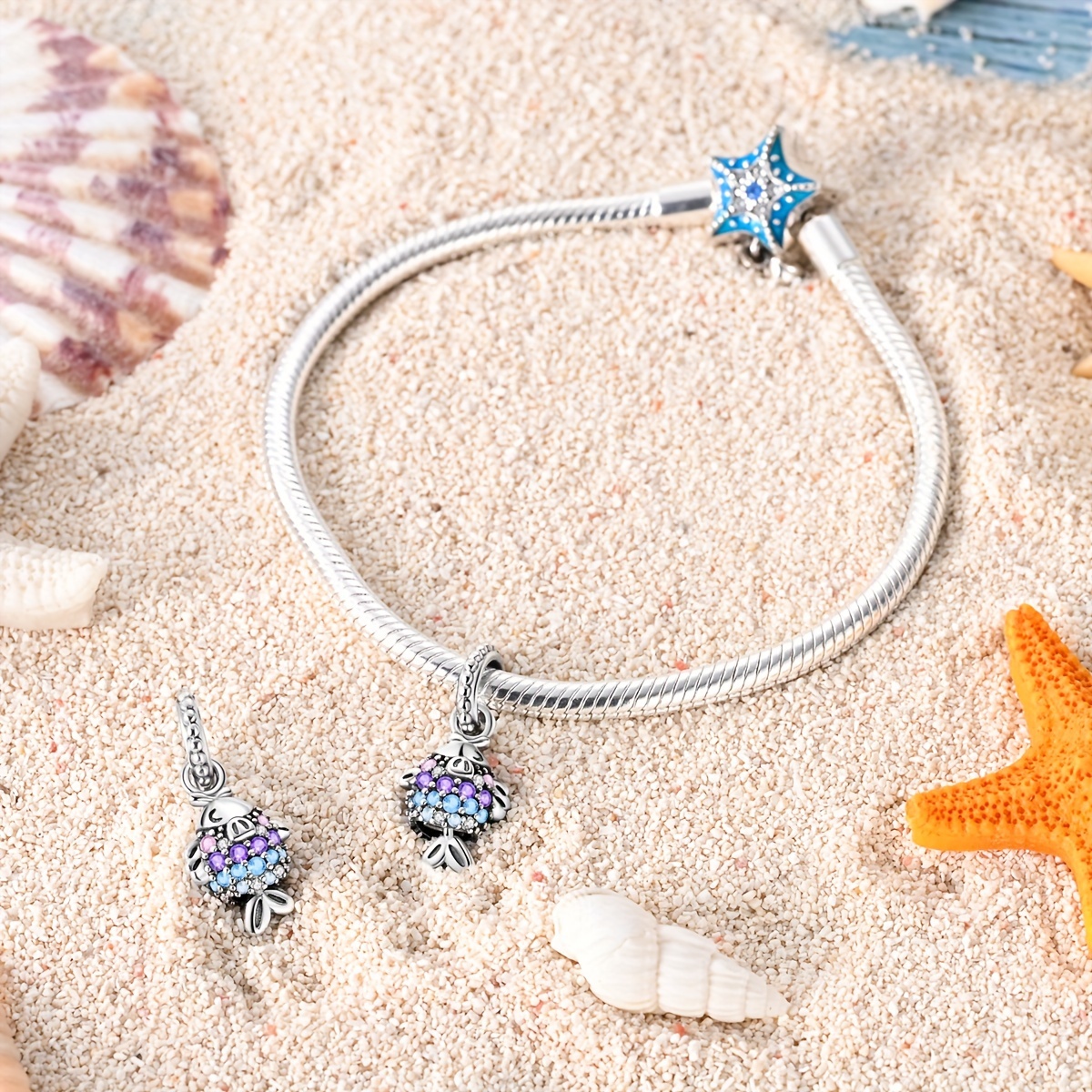 925 Sterling Silver Colorful Swimming Fish Charm for Bracelet