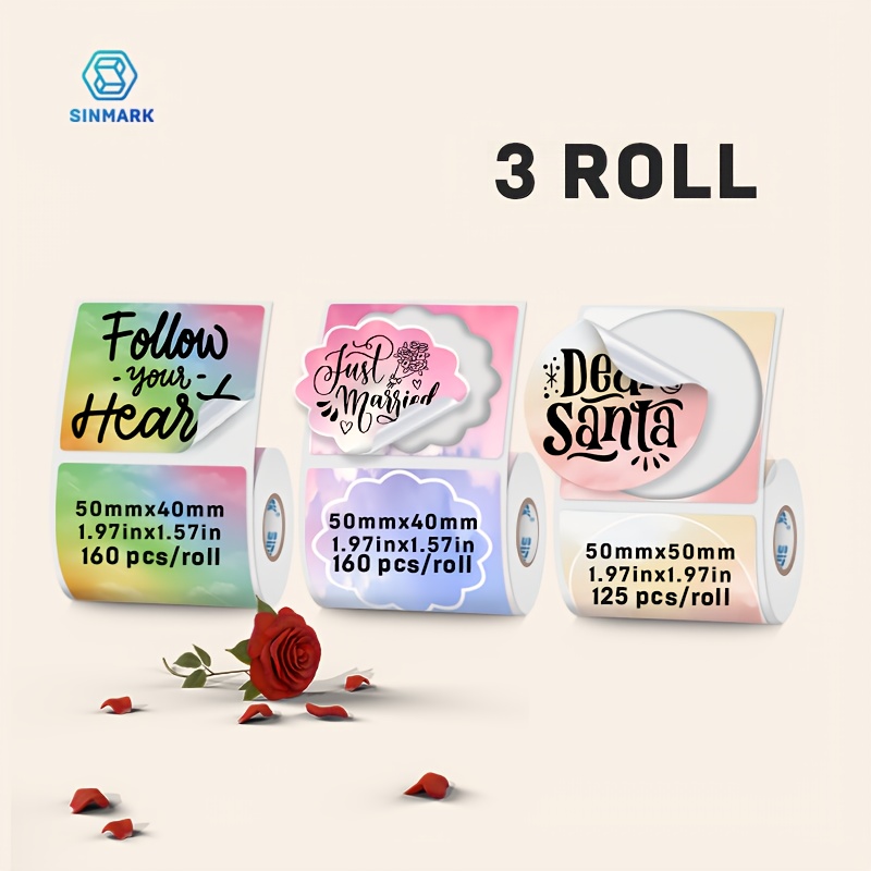 Image of 3 Rolls Sinmark Colorful Labels, Gradient Rainbow/flower/cloud, Compatible With Sk58/sk20/sk35/sk45/ M110//m220//detonger P1 Printer, For Flower Shop, Cafe, Home, Handmade Diy, Festival Gift Diy