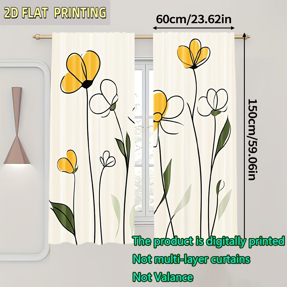 TEMU 2 pezzi, Tende Eleganti Contemporanee a Fiori Versatili e Durevoli in Poliestere (Senza , Senza , Senza Batteria) Decorazione per la Casa per