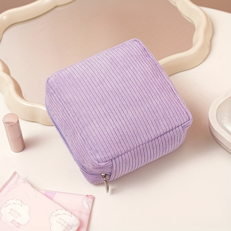 TEMU Corduroy Women's Lightweight Travel Makeup Bag With Zipper Closure, Multiple Compartments, Suitable For Lipstick, Nail Polish, Travel Essentials
