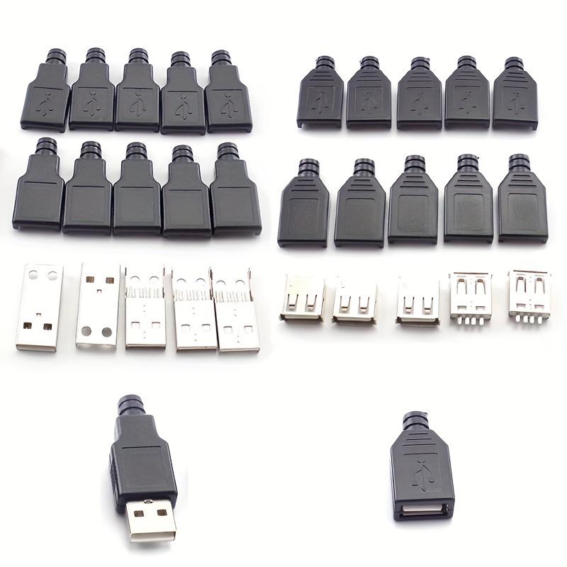 

10pcs Usb 2.0 Type A Female & Male Connectors, 4-pin Plug With Black Plastic Covers, Computer Accessories, Port Adapters, No Power, No Battery