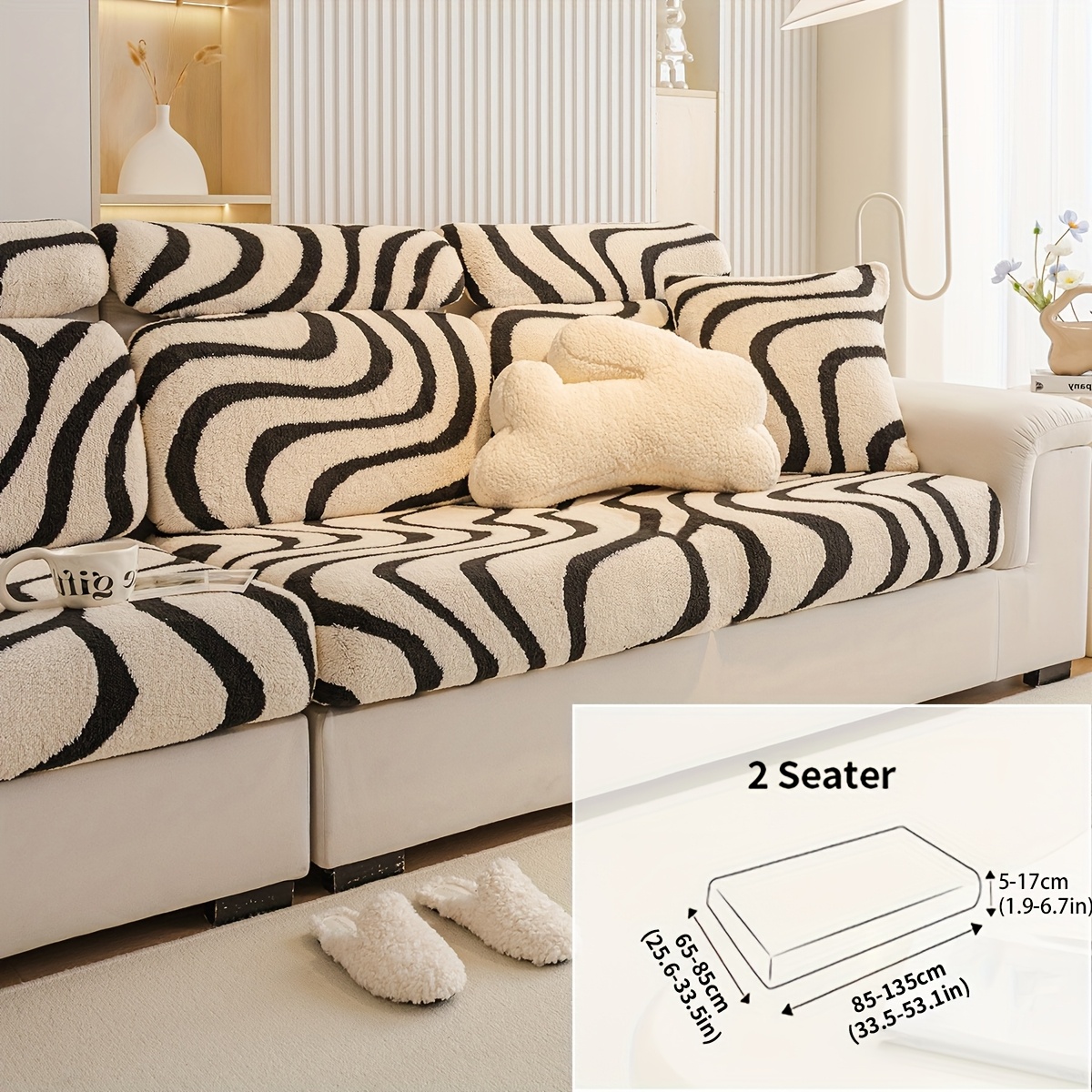 TEMU 1pc Plush Sofa Cover Thickened Winter Warm Short Plush Sofa Protector With Soft Cushioning - Fit For Single/double/triple/ Sofas, Loveseats &
