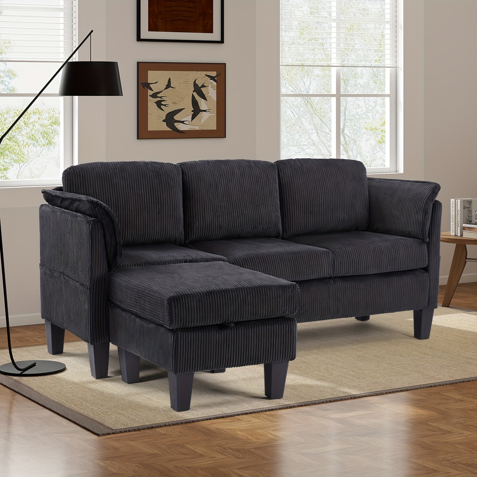 TEMU Convertible Sectional Sofa Couch, 3-seat L-shaped Sofa With Removable Pillows Linen Fabric Small Couch Mid-century For Game And Room Furniture