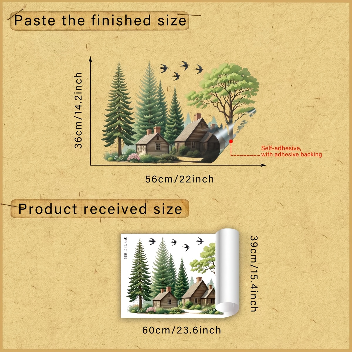 E-shop 1 Stück Waldhütte Kiefernbaum Glasaufkleber, Kreativer DIY Selbstklebender Abziehbarer Doppelseitiger Sichtbarer PVC Glasaufkleber, für