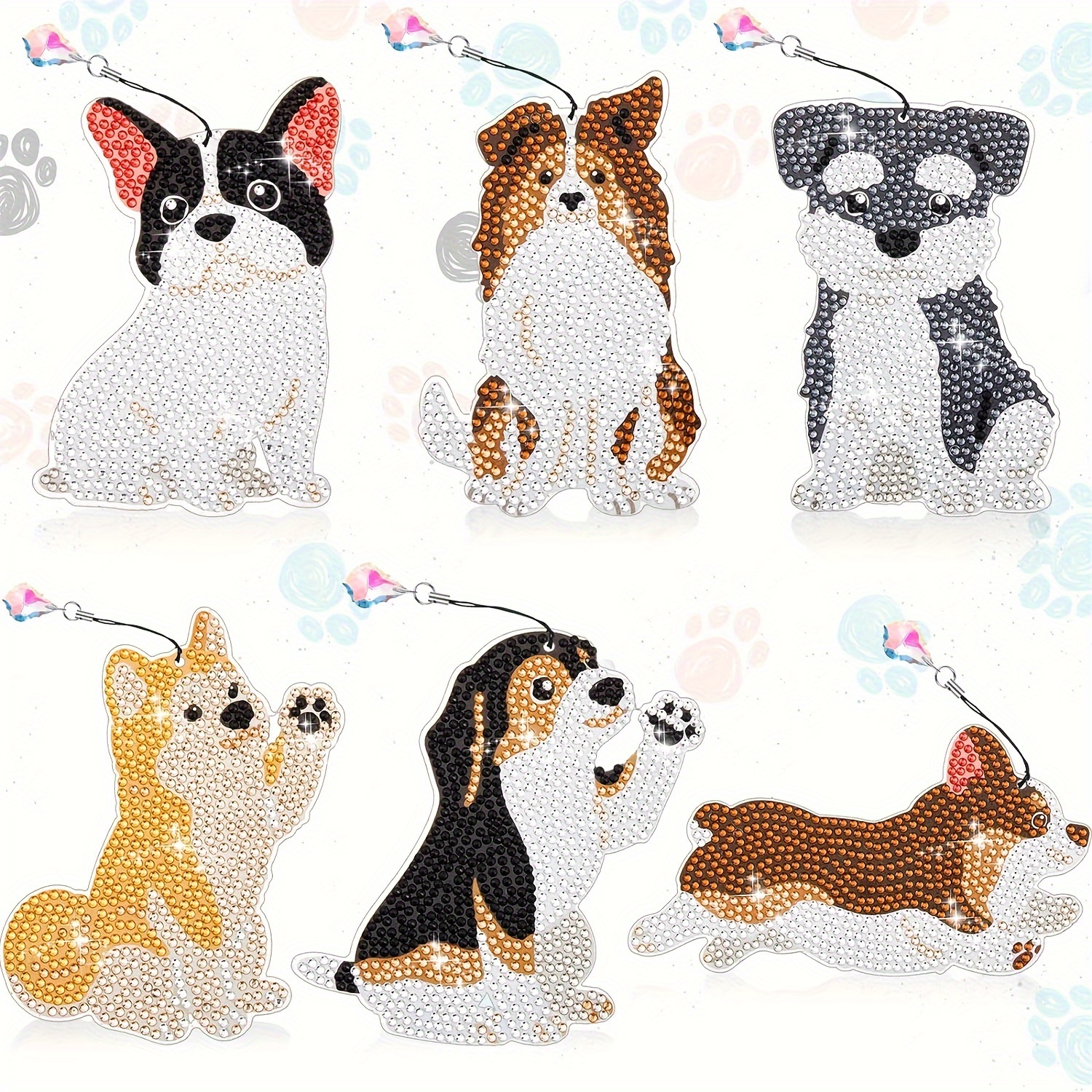 

6pcs Diy Precious Bookmarks Kit With Tassels - Round Rhinestone Acrylic Dog Designs, Perfect Craft Gift For Readers & Crafters - Ideal For Dog Lovers, Parents, Grandparents