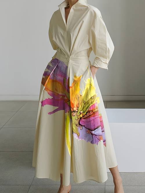 print long dress with pockets polyester machine washable non sheer womens floral print dress artistic floral print polyester fabric cute dresses