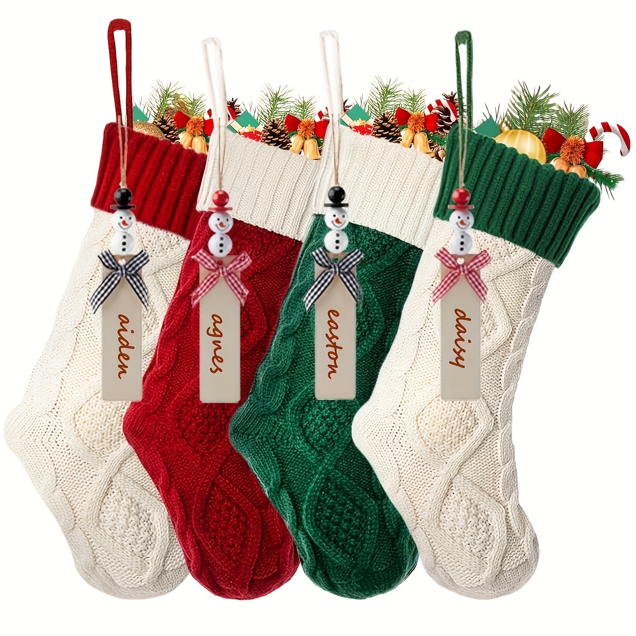 

4-pack Rustic Country Style Christmas Stockings, 18" Acrylic Polyester 100% With Tags, No Feathers, Festive Indoor Outdoor Decor