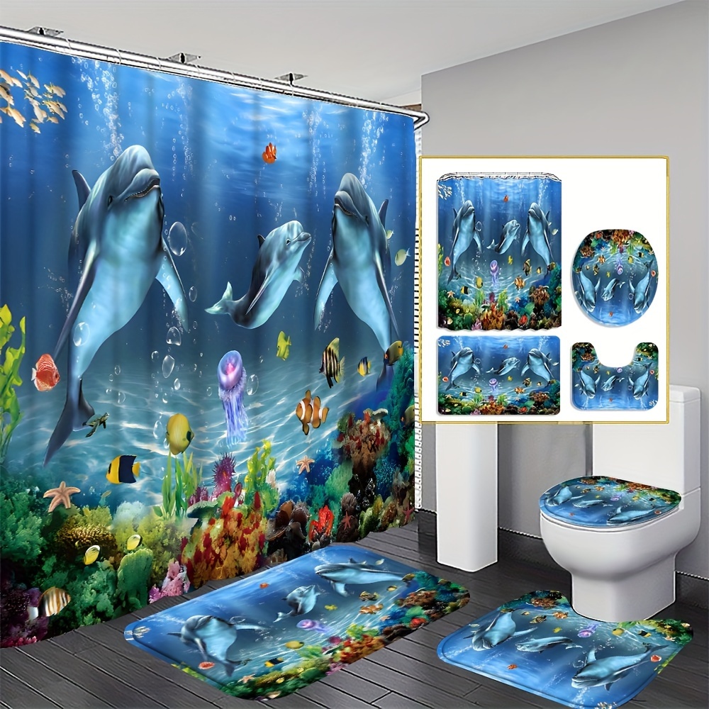 

Modern Dolphin Printing Hanging Curtain, Polyester Material, Bathroom Dry And Wet Separation Artifacts, Fashion Curtain Set