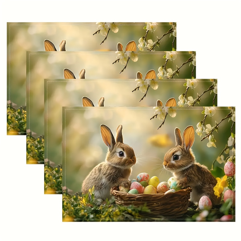 4pcs Easter Bunny Placemats - Stylish Table Mats Suitable For Dining And Parties, Square Shape, A For Festive Decoration.