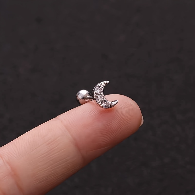 Titanium Steel Barbell Ear Stud with Micro-Inlaid Zirconia