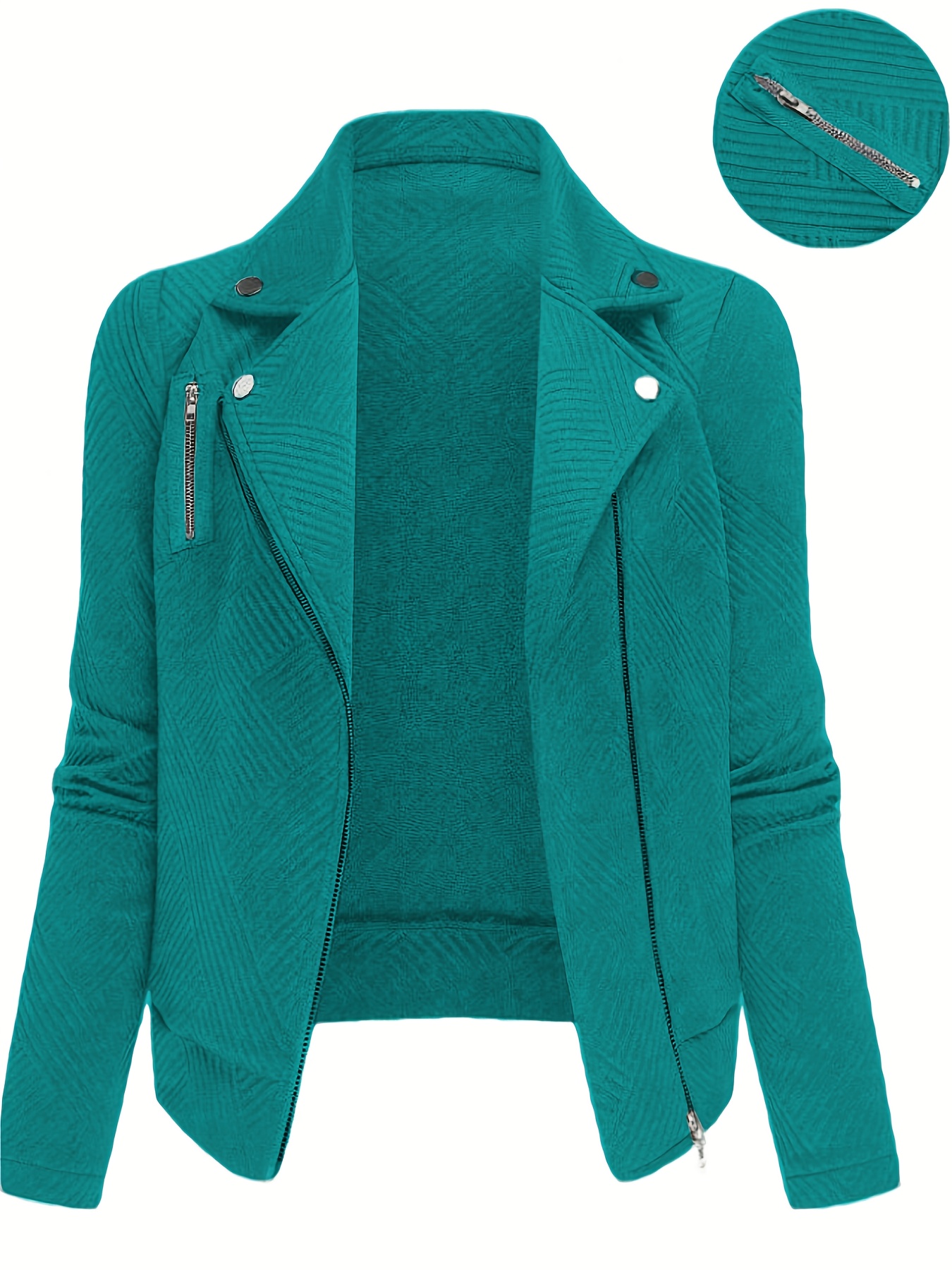 Grid Zipper Button Decor Biker Jacket