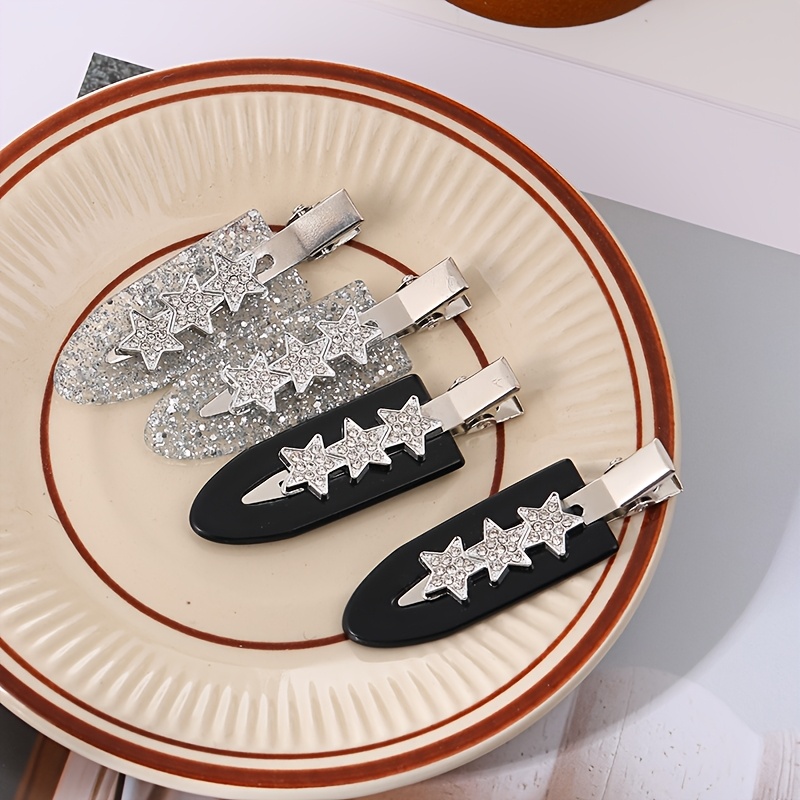 TEMU 2 pezzi/4 pezzi Moda 'S Ultimo Ins Stile Cool Strass Laterali Fermaglio per Capelli Senza Cuciture Fermaglio per Capelli a Forma di Stella