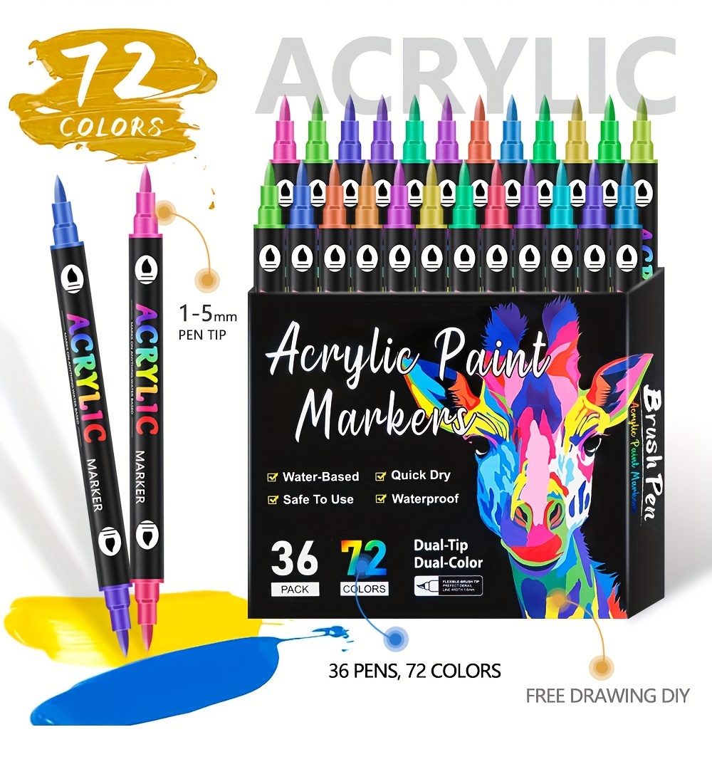 24/48/72 Colors Dual Tip Acrylic Paint Markers 12/24/36 Pack Art Markers Set Drawing Markers For DIY Crafts Making Art Supplies - 21