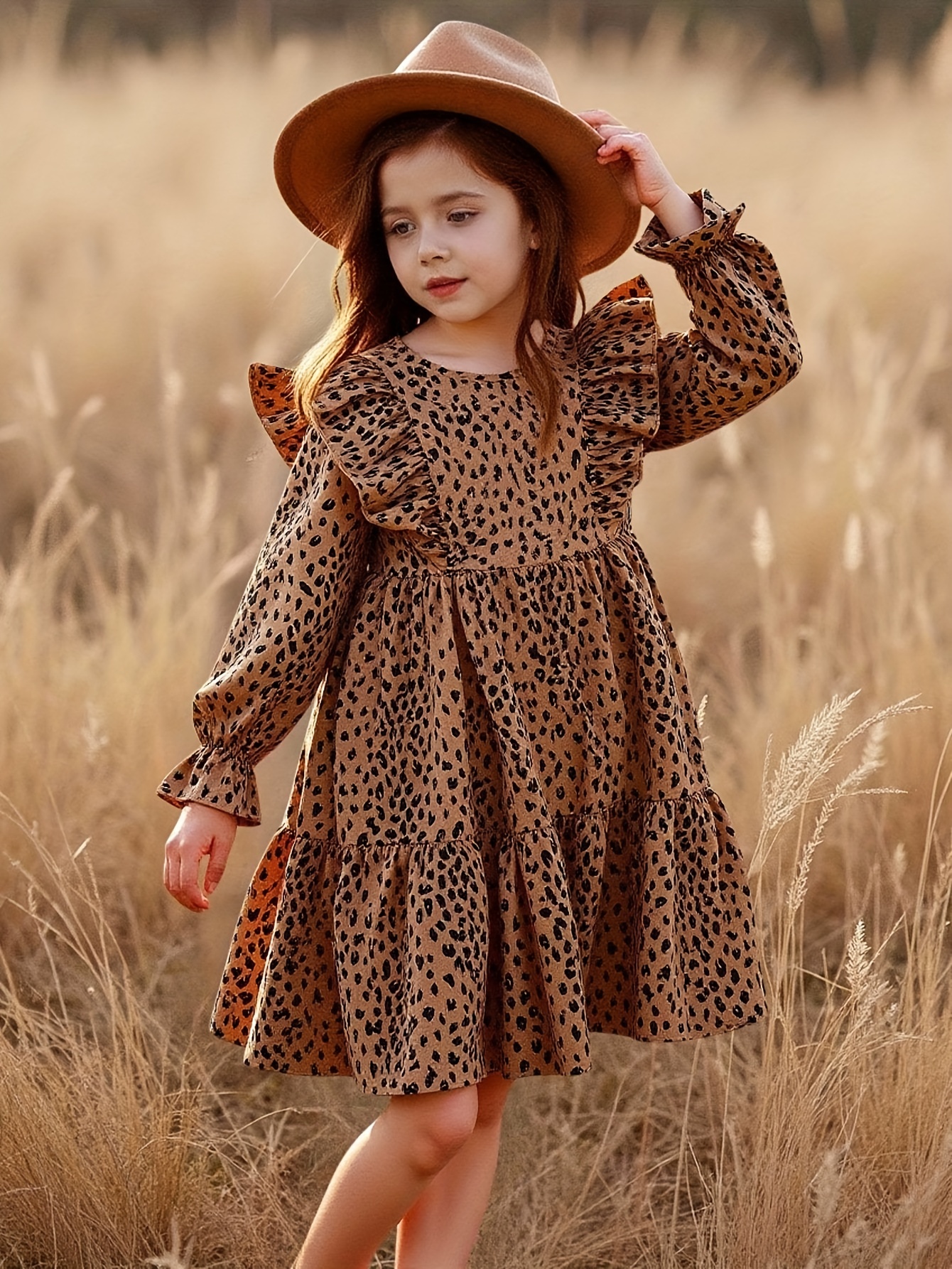 brown kids dress Chocolate Brown Sleeve and Neck Gathered Dress — Cotton Girls Dress main image 1