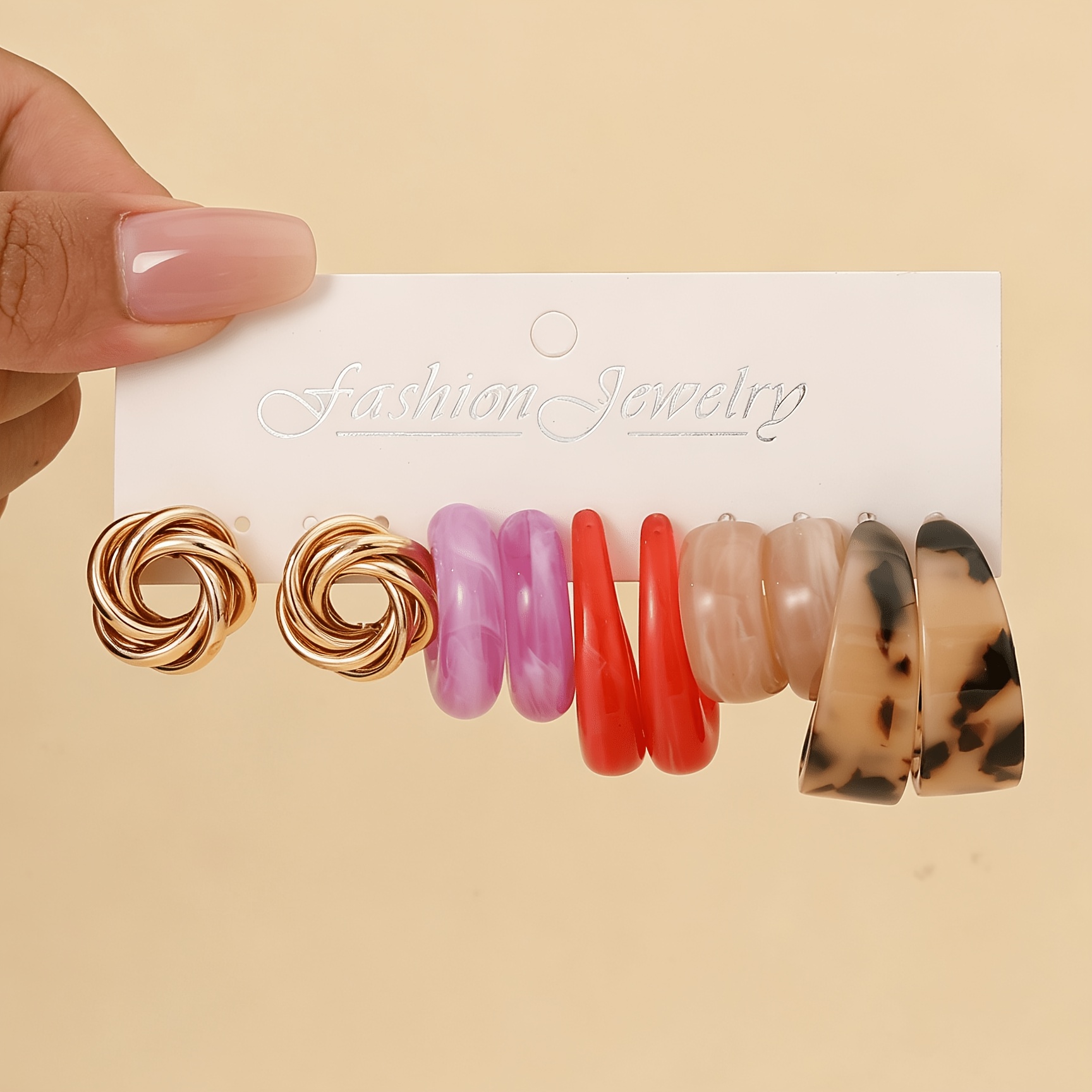 5pc Trendy Acrylic Earring Set, Marble & Checkerboard Patterns