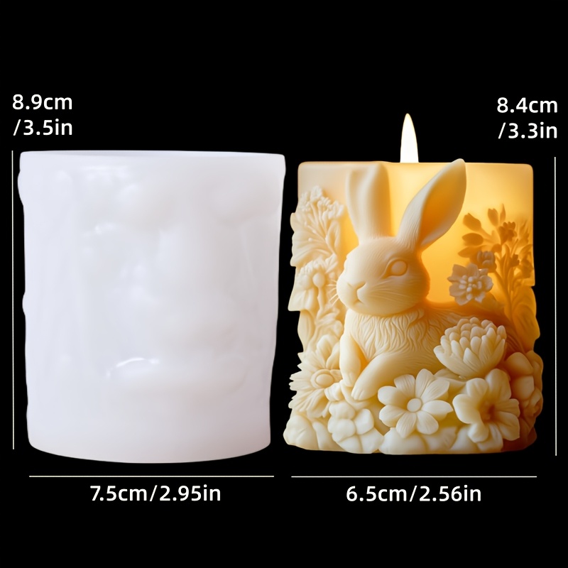 Image of Resin Silicone Mold Cute Rabbit Flowers Scents Candle Silicone Mold Flowers Surrounded By Cute Rabbit Candle Mold Relief Resin Plaster Mold Cement Concrete Mold Home Decoration Gift Easter Gift