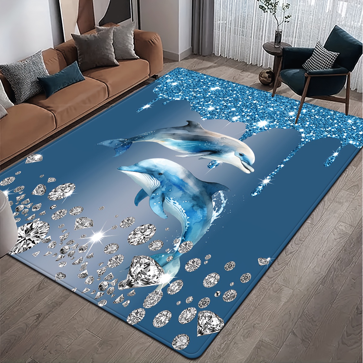 

1pc And Diamond Pattern Area Rug, Flannel Backing, - , Use For Bedroom And , Rectangular Bath Mat